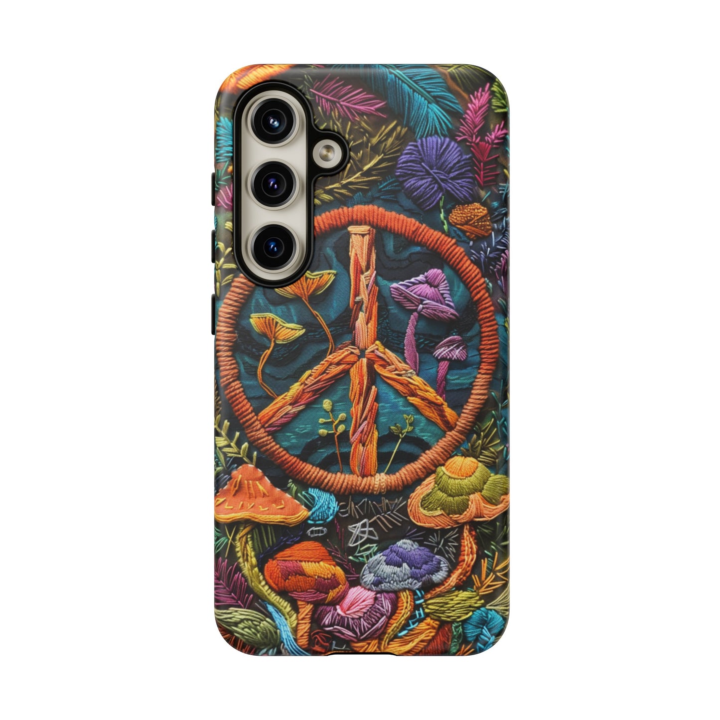 Embroidery Style Magic Mushrooms and Peace Sign Phone Case