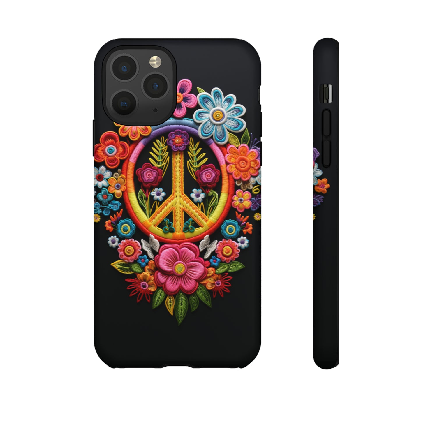 Peace Sign Embroidery Floral Hippie Style Phone Case