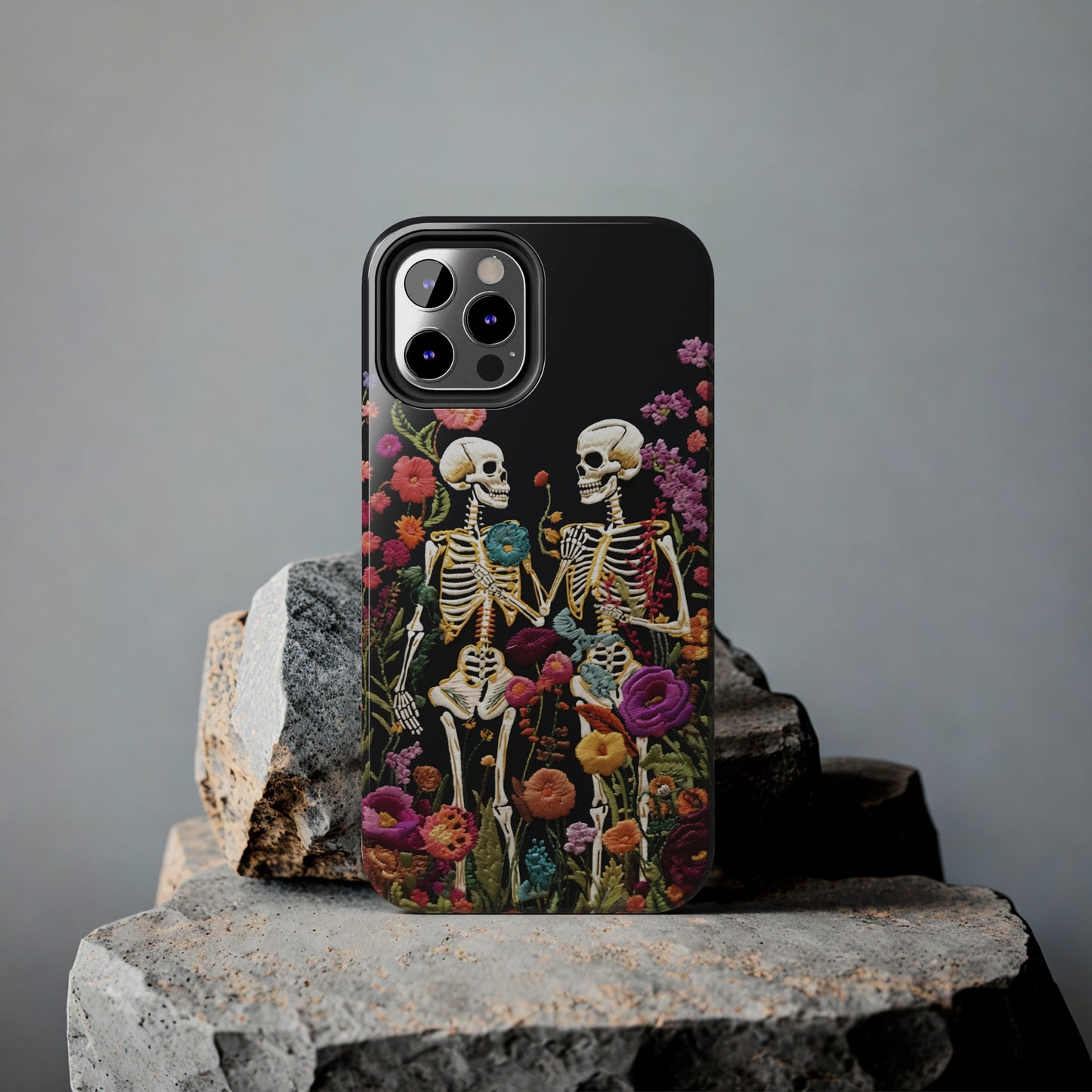 Love Halloween Skeletons Embroidery iPhone Case | iPhone X to iPhone 14 Pro Max