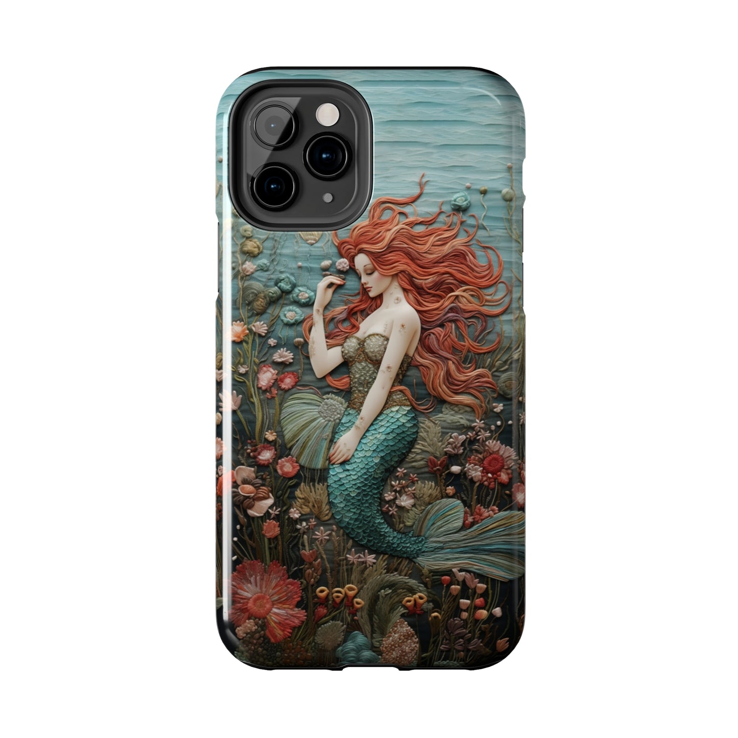 Siren's Song: Mermaid Elegance Apple Phone Case | Embroidery-Inspired iPhone Case