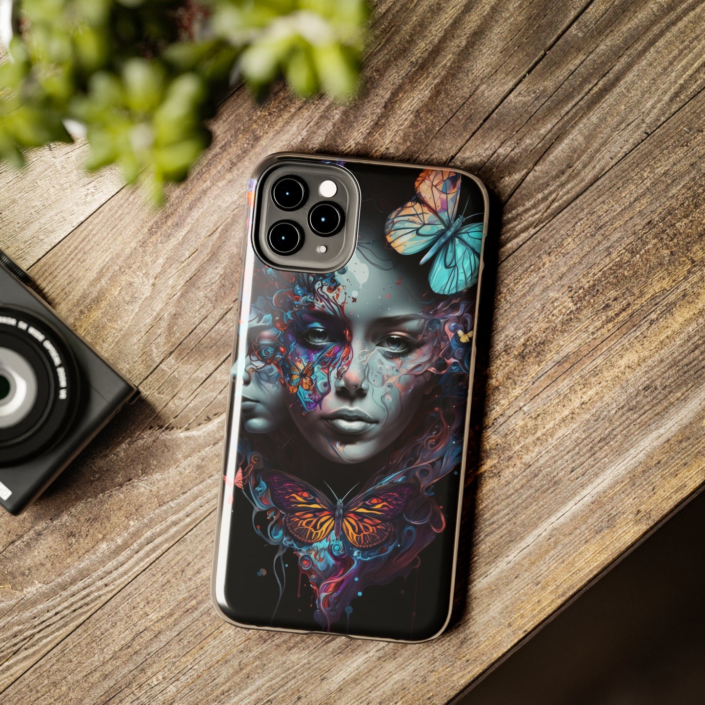 Synthwave Butterfly Girl Trippy Fantasy Art iPhone Case | Embrace the Futuristic Vibe with Whimsical Artistry