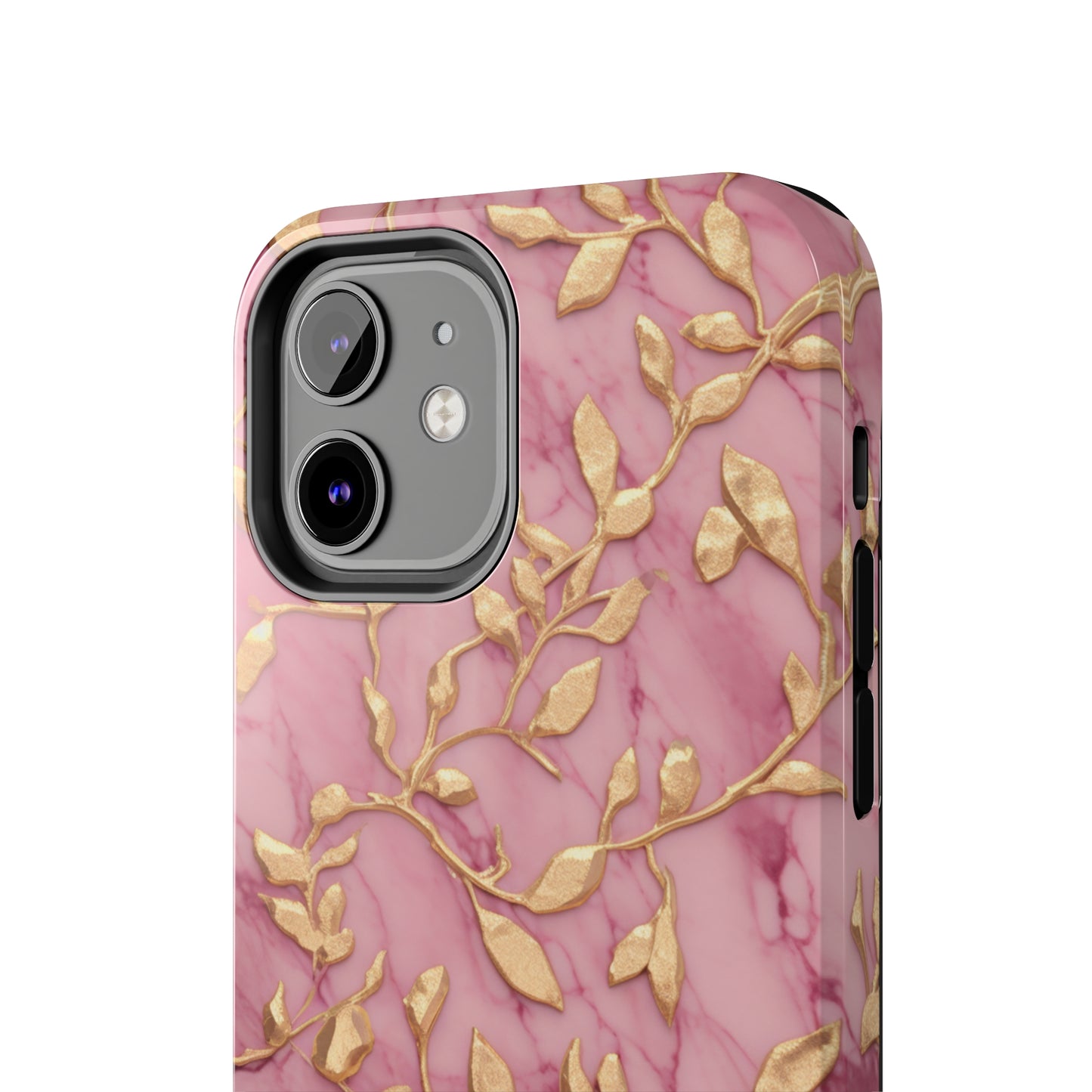 iPhone 14 Case Alluring Elegance: Pink & Gold Leaf Tough iPhone Case