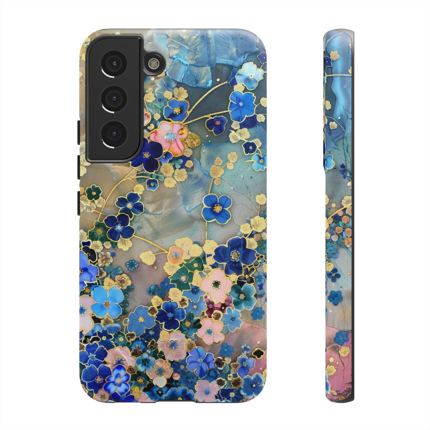 Forget Me Nots Gold Color Splash Floral Design Phone Case