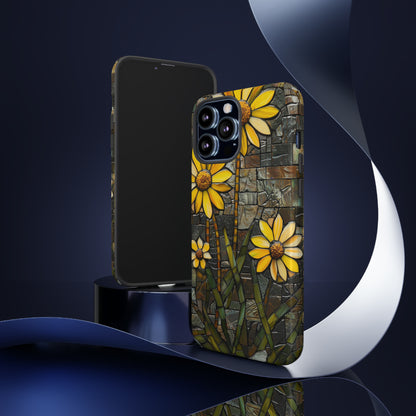 Yellow and Gold Daisy Mosaic Stained Glass Phone Case for iPhone 15, 14, Pro Max, 13, 12 & Samsung Galaxy S23, S22, S21, Google Pixel