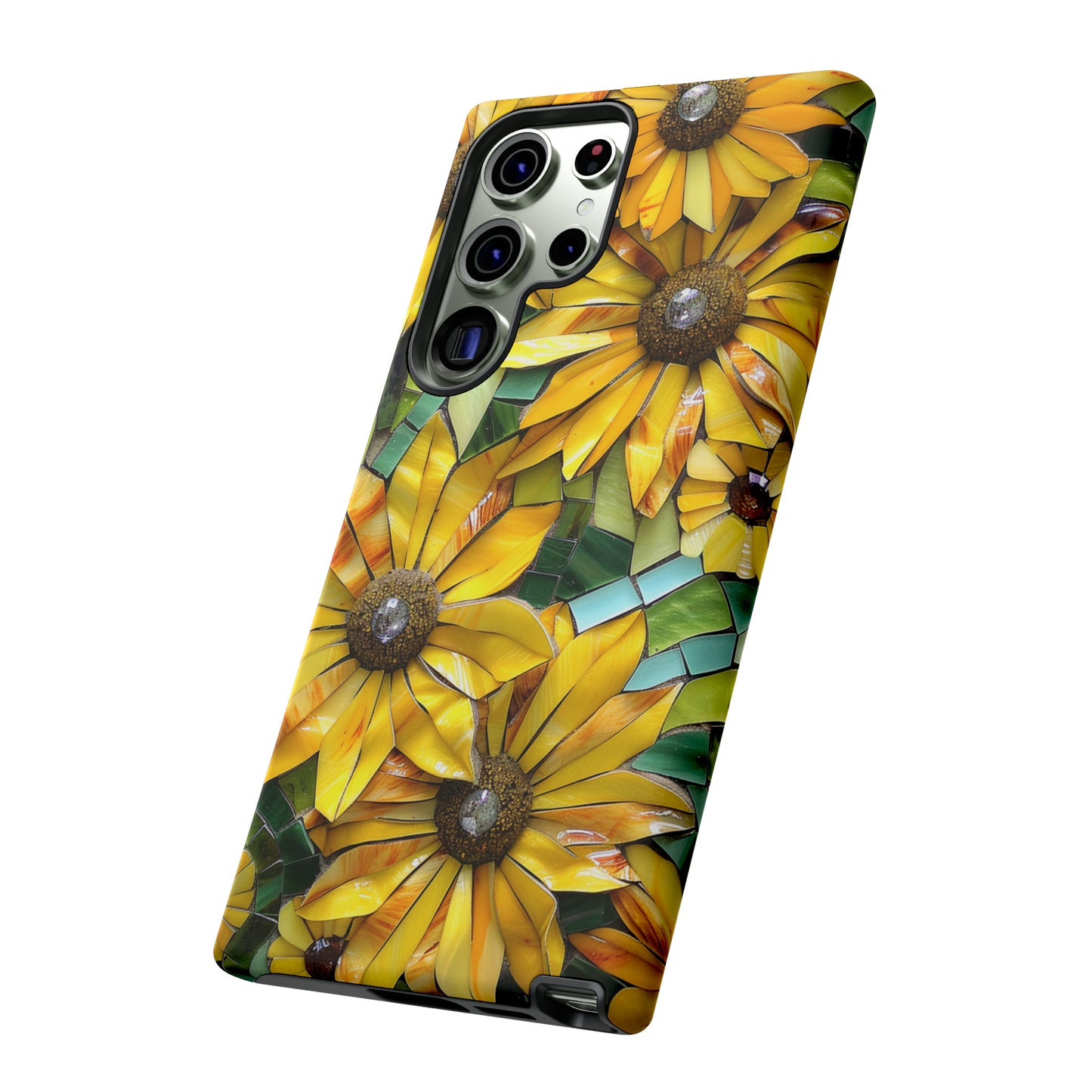 Yellow and Gold Daisy Mosaic Stained Glass Phone Case for iPhone 15, 14, Pro Max, 13, 12 & Samsung Galaxy S23, S22, S21, Google Pixel