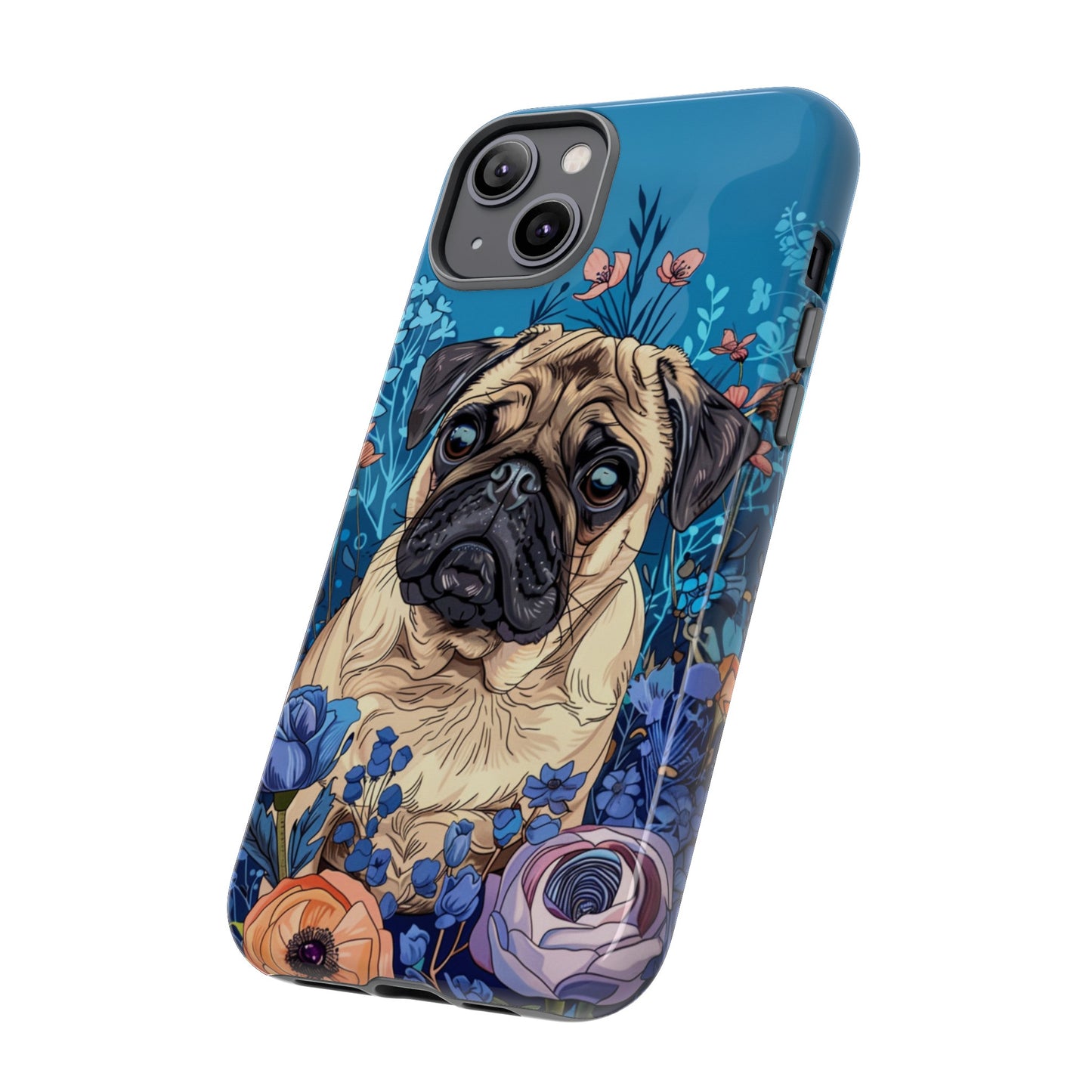 Cute Pug Dog Blue Floral Design Phone Case