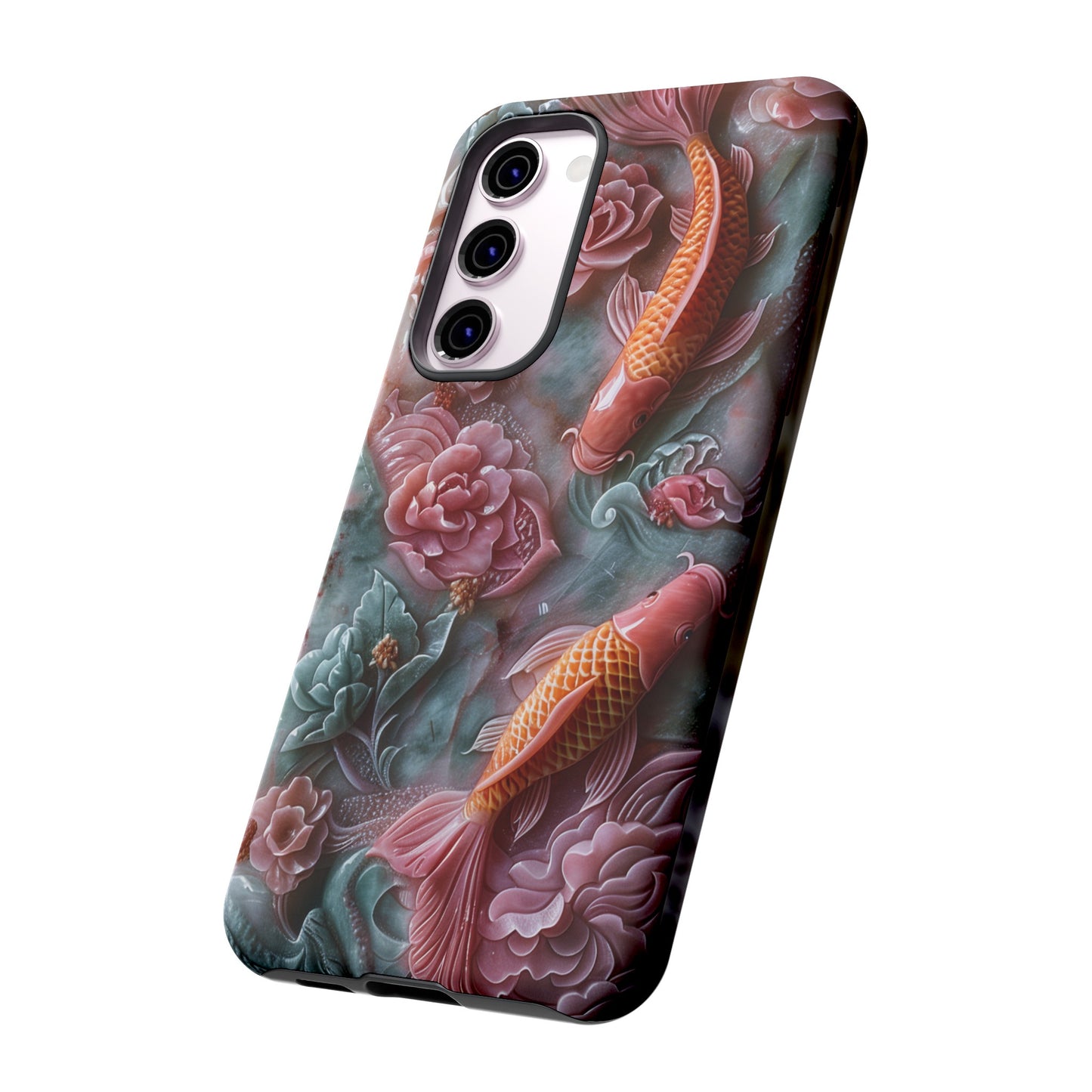 Pink Marble Fish Asian Jade Carving Koi Art Phone Case