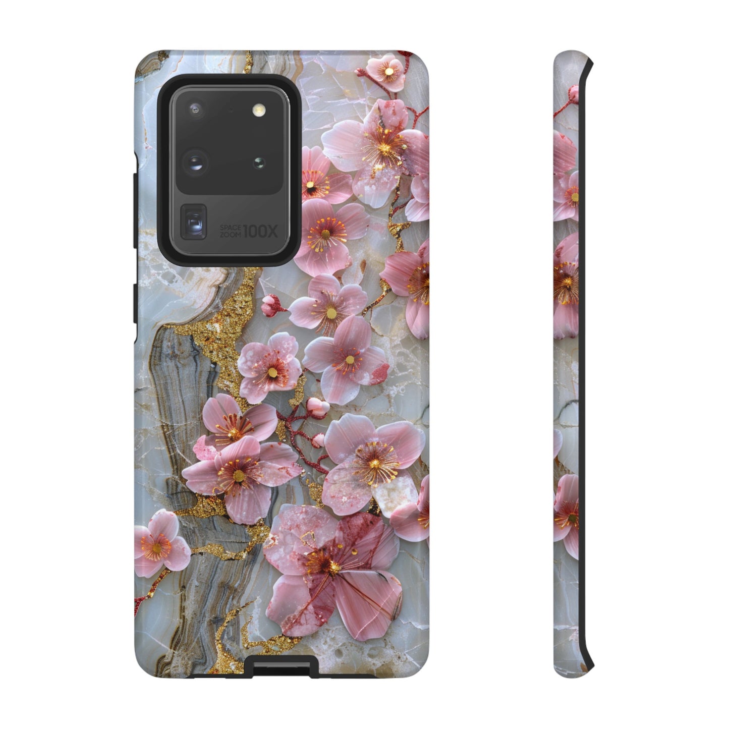 Pink Forget Me Nots Gold Floral Phone Case