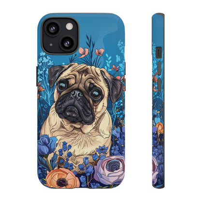 Cute Pug Dog Blue Floral Design Phone Case