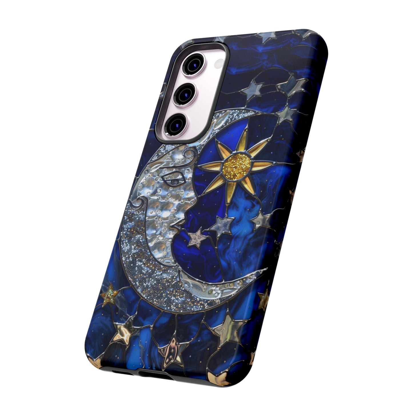 Cosmic Moon & Stars Stained Glass Starry Night Phone Case