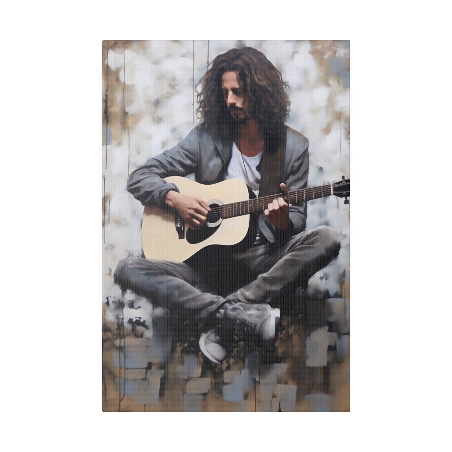 Chris Cornell Playing Guitar  | Stretched Canvas Print