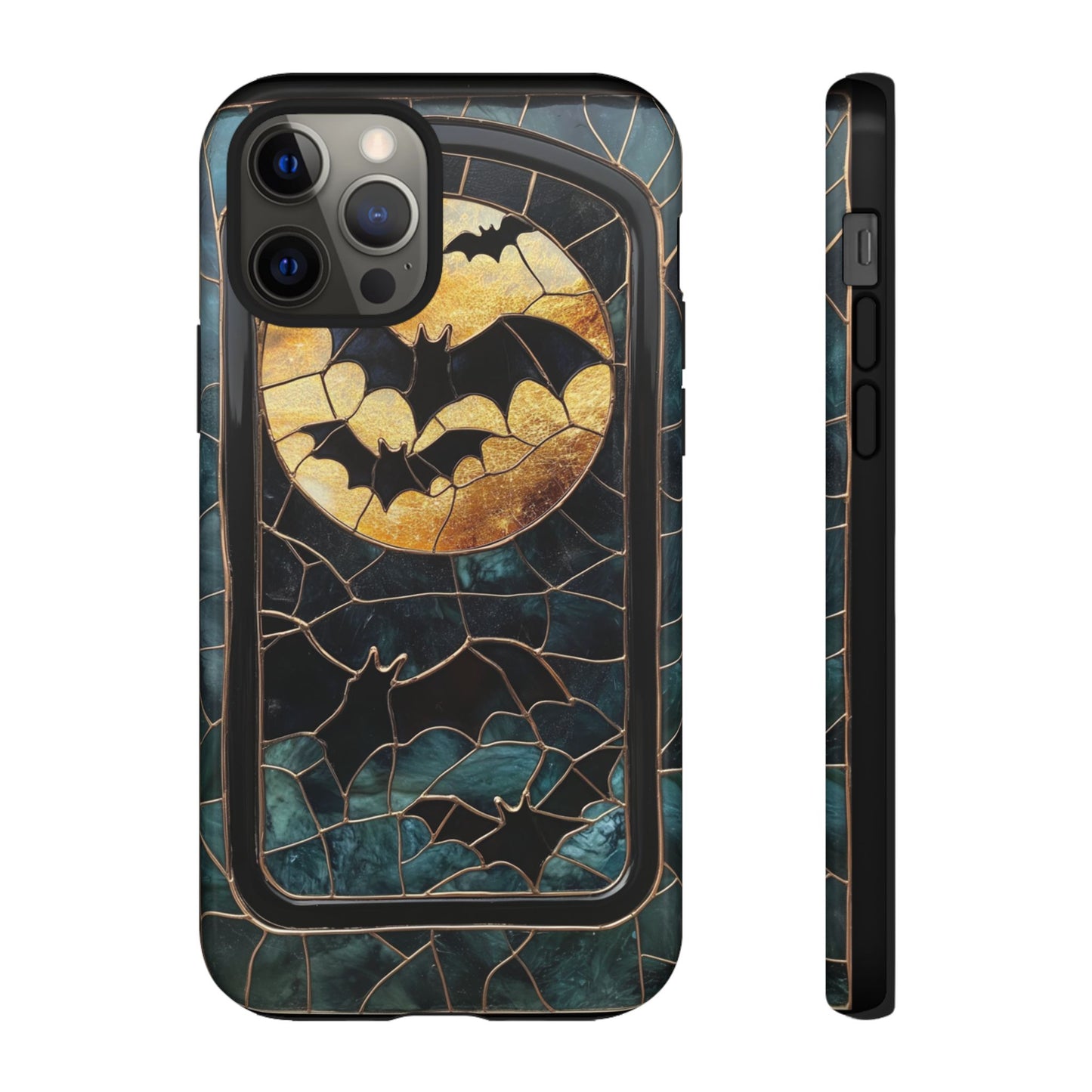 Halloween Phone Case Bats Stained Glass Style Spooky Moon Phone Cover