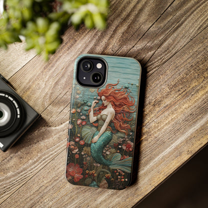 Siren's Song: Mermaid Elegance Apple Phone Case | Embroidery-Inspired iPhone Case