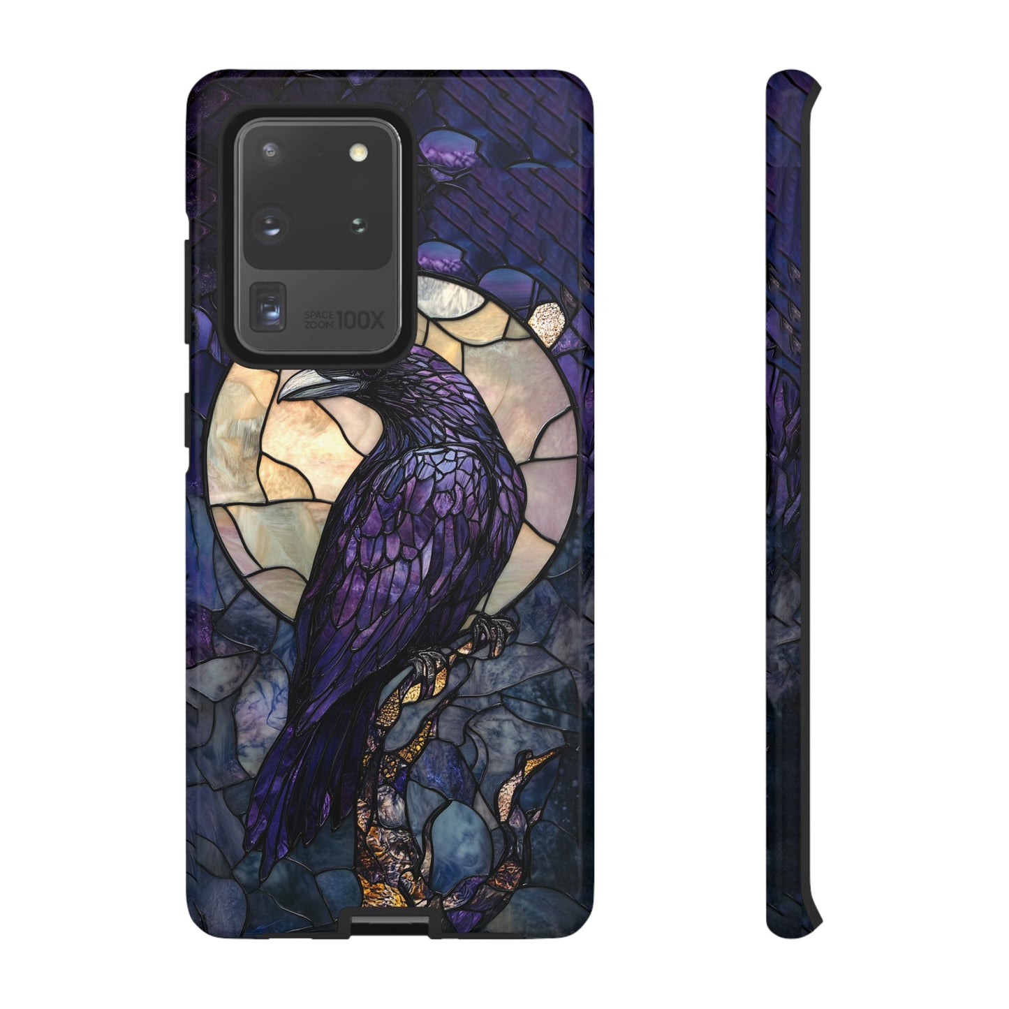 Halloween Phone Case Purple Raven Stained Glass Style Spooky Moon Phone Cover