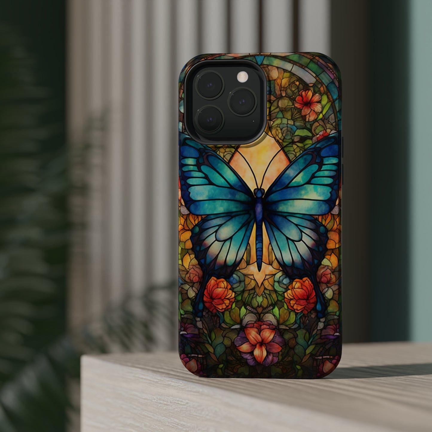 Butterfly Stained Glass MagSafe iPhone Case | Floral Aesthetic Art Retro Phone Tough Case iPhone 14 Plus 13 12 7 8 SE Hippie Boho Style