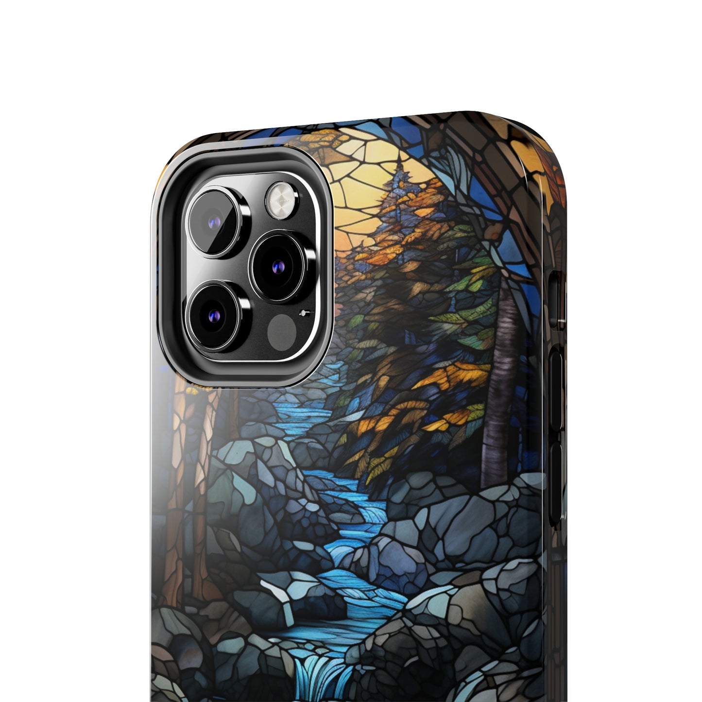 Stained Glass Stone Bridge and River Phone Case: Art Nouveau Floral Design | Bohemian Elegance Compatible with iPhone 14 Pro Max