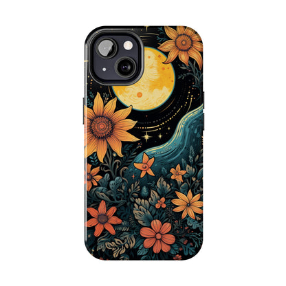 Boho Meets Cottagecore: Floral Sun, Moon & Stars iPhone Case – A Celestial Delight