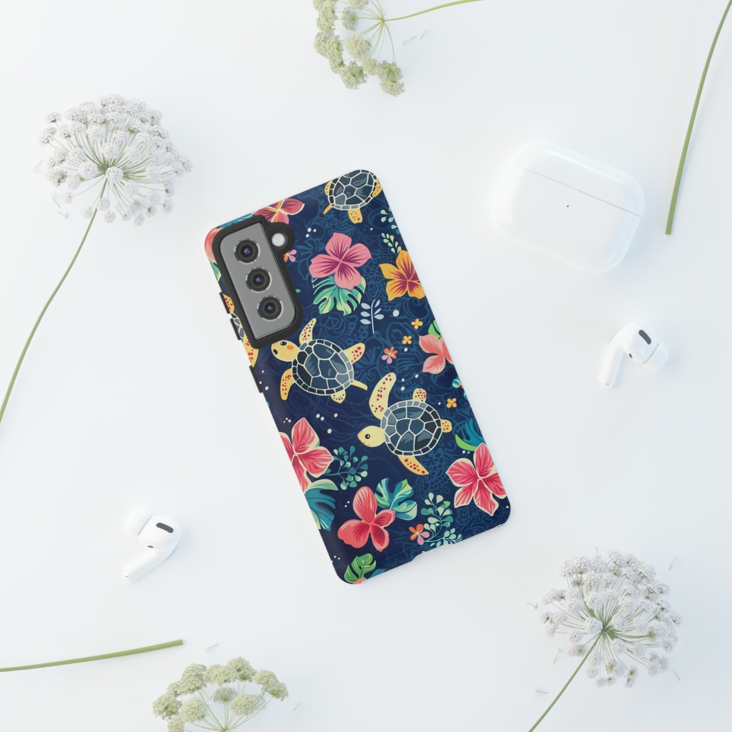 Undersea Floral Blue Sea Turtle Phone Case