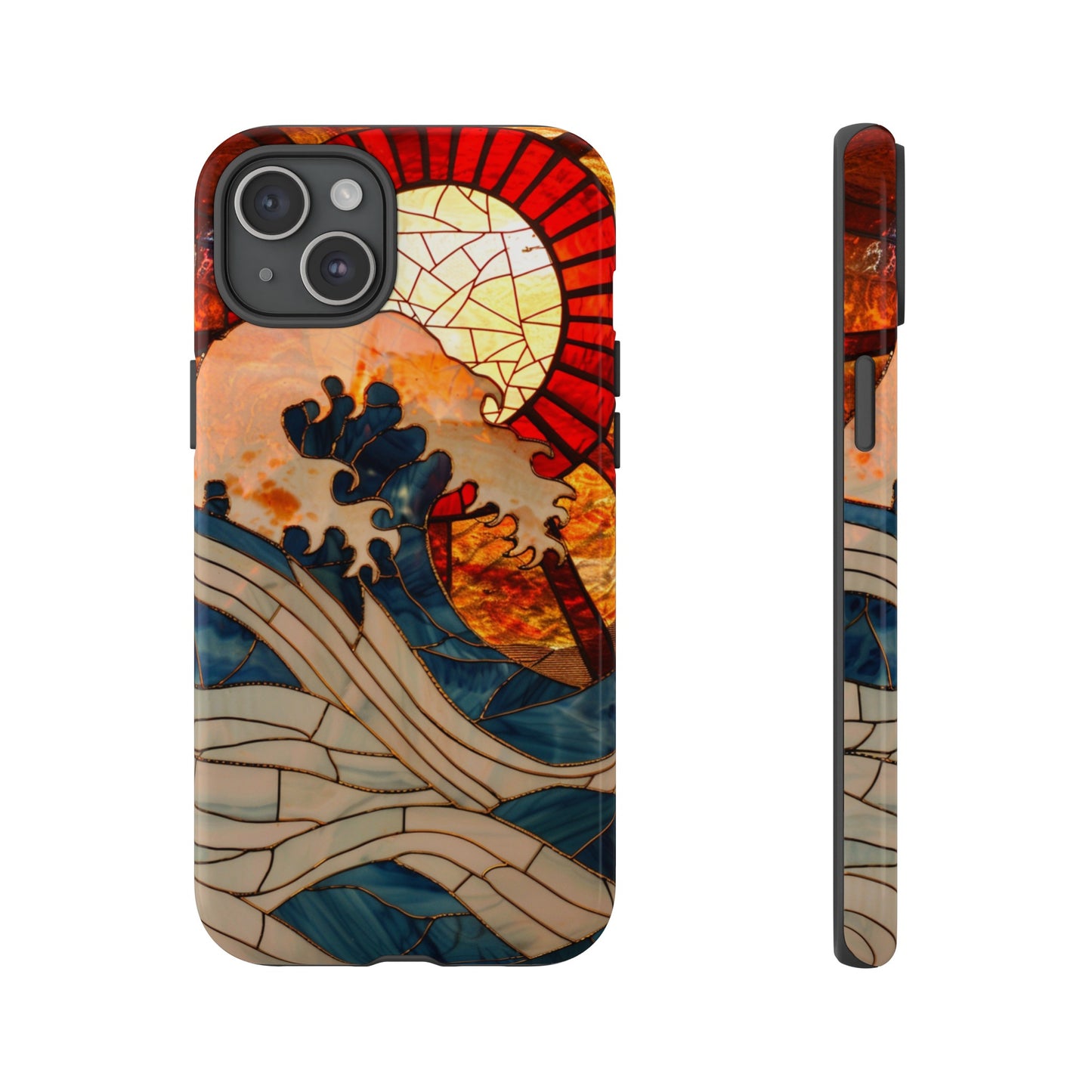 Japanese Rising Sun Phone Case Stained Glass Ocean Wave