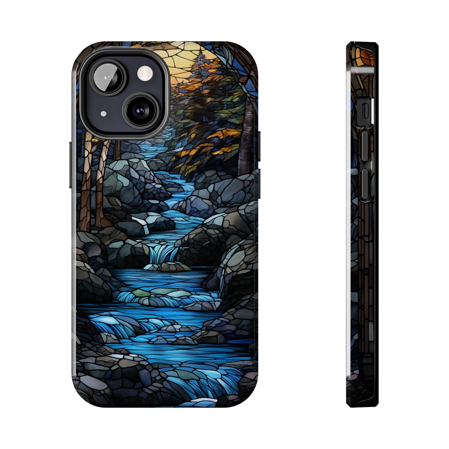 Stained Glass Stone Bridge and River Phone Case: Art Nouveau Floral Design | Bohemian Elegance Compatible with iPhone 14 Pro Max