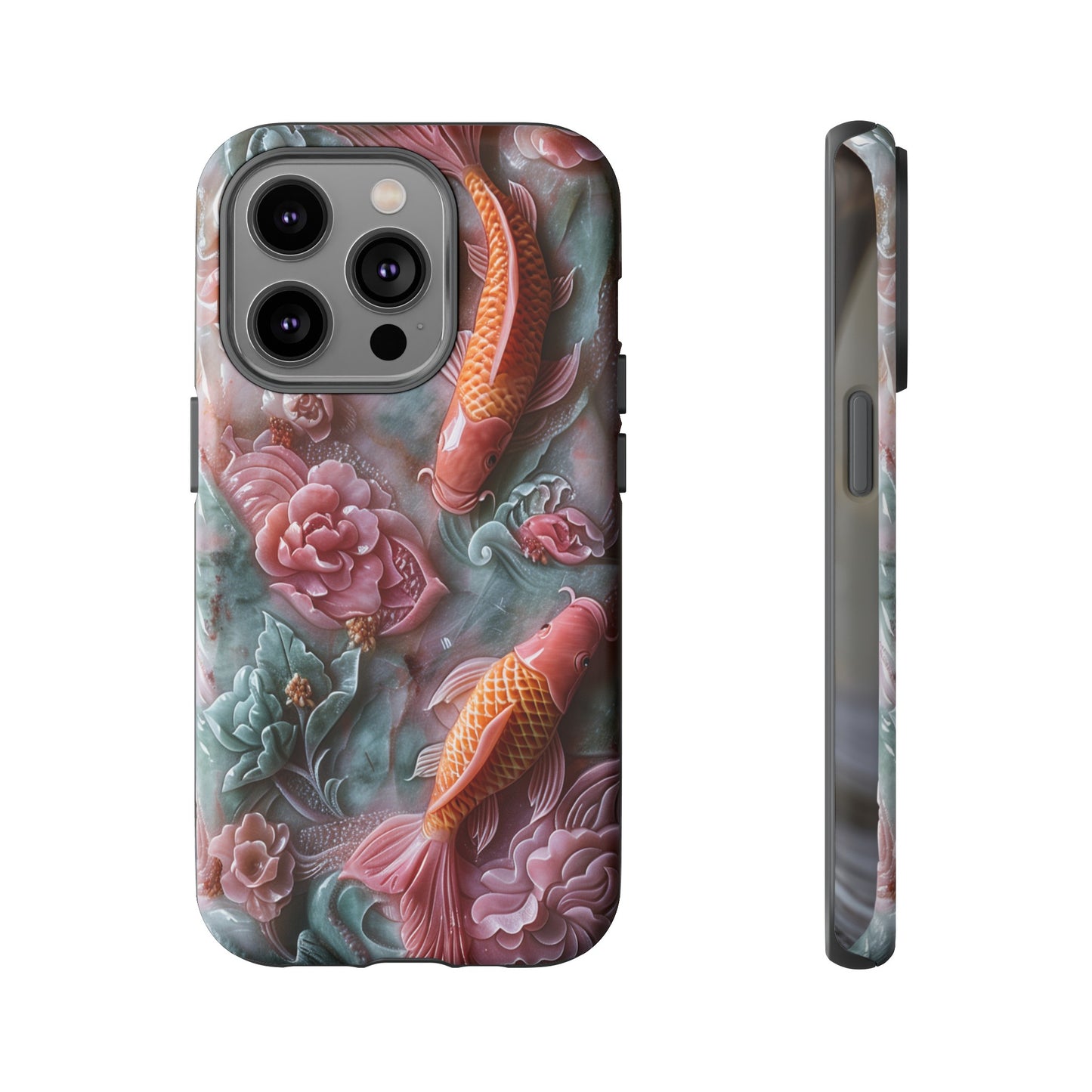 Pink Marble Fish Asian Jade Carving Koi Art Phone Case