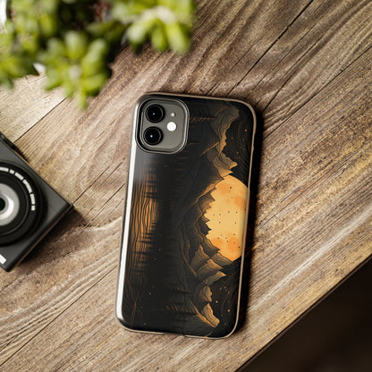 Abstract Landscape Black and Gold Mountains iPhone Case | Embrace the Mystical Full Moon