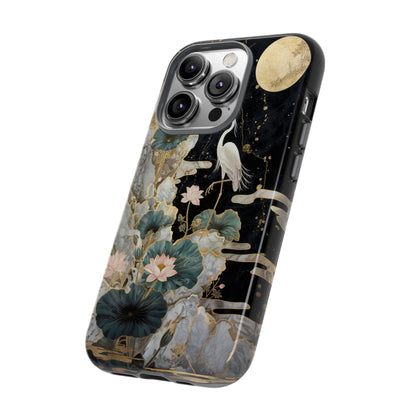 Heron and Moon Floral Zen Art Phone Case