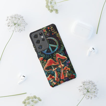 Embroidery Style Magic Mushrooms and Peace Sign Phone Case