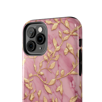 iPhone 14 Case Alluring Elegance: Pink & Gold Leaf Tough iPhone Case