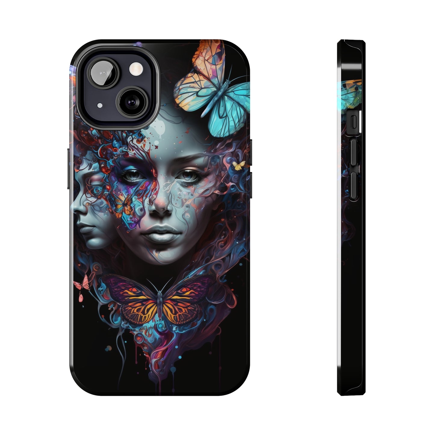 Synthwave Butterfly Girl Trippy Fantasy Art iPhone Case | Embrace the Futuristic Vibe with Whimsical Artistry