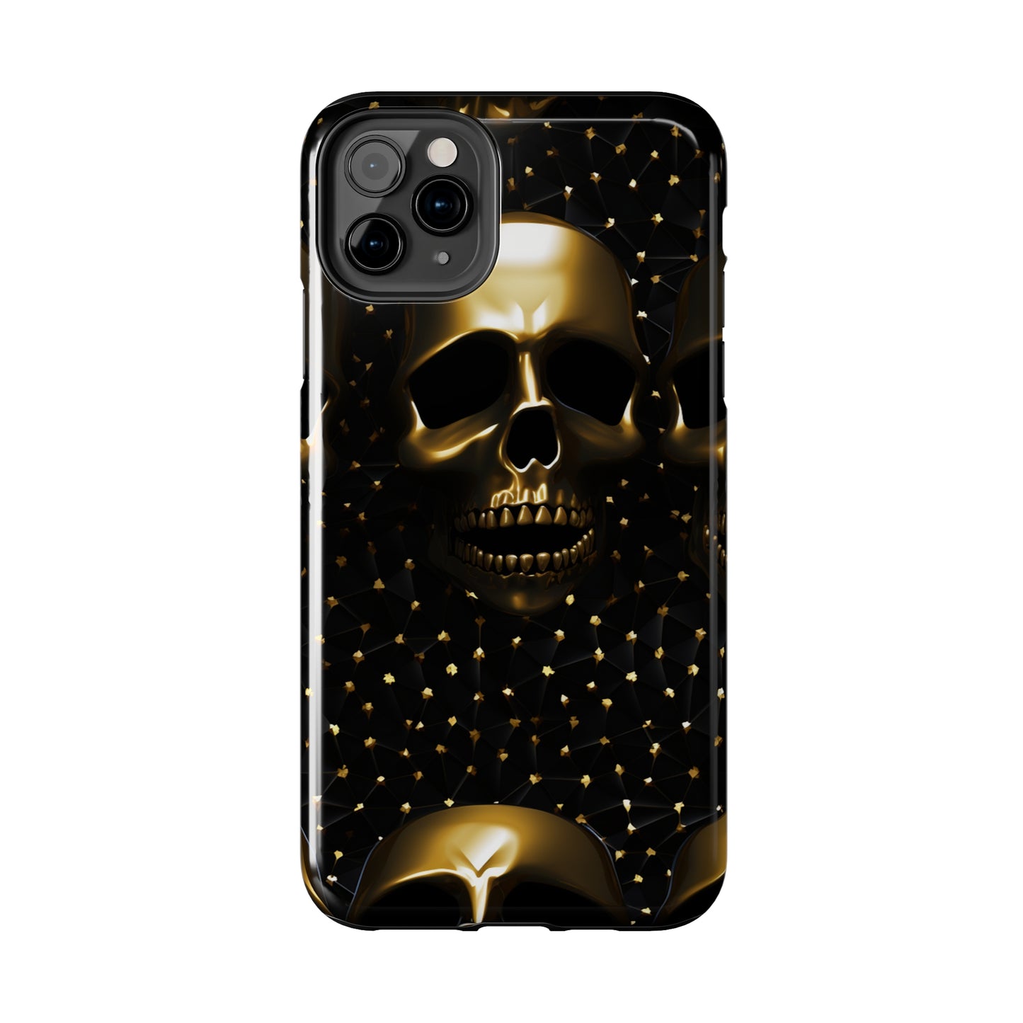 iPhone Tough Case | Dark Decadence: Gothic Gold Skulls and Studs  | Unveil Your Edgy Elegance