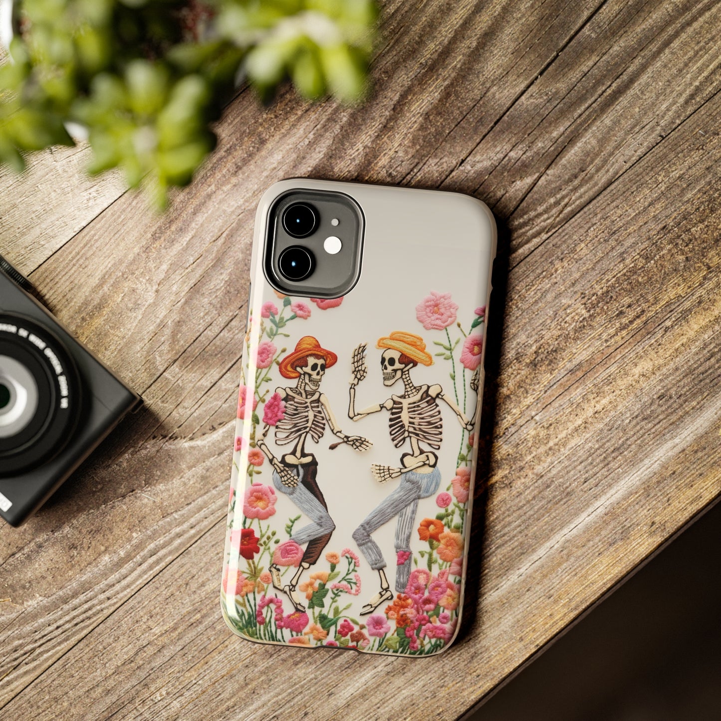 Dancing Halloween Skeletons Embroidery iPhone Case | iPhone X to iPhone 14 Pro Max