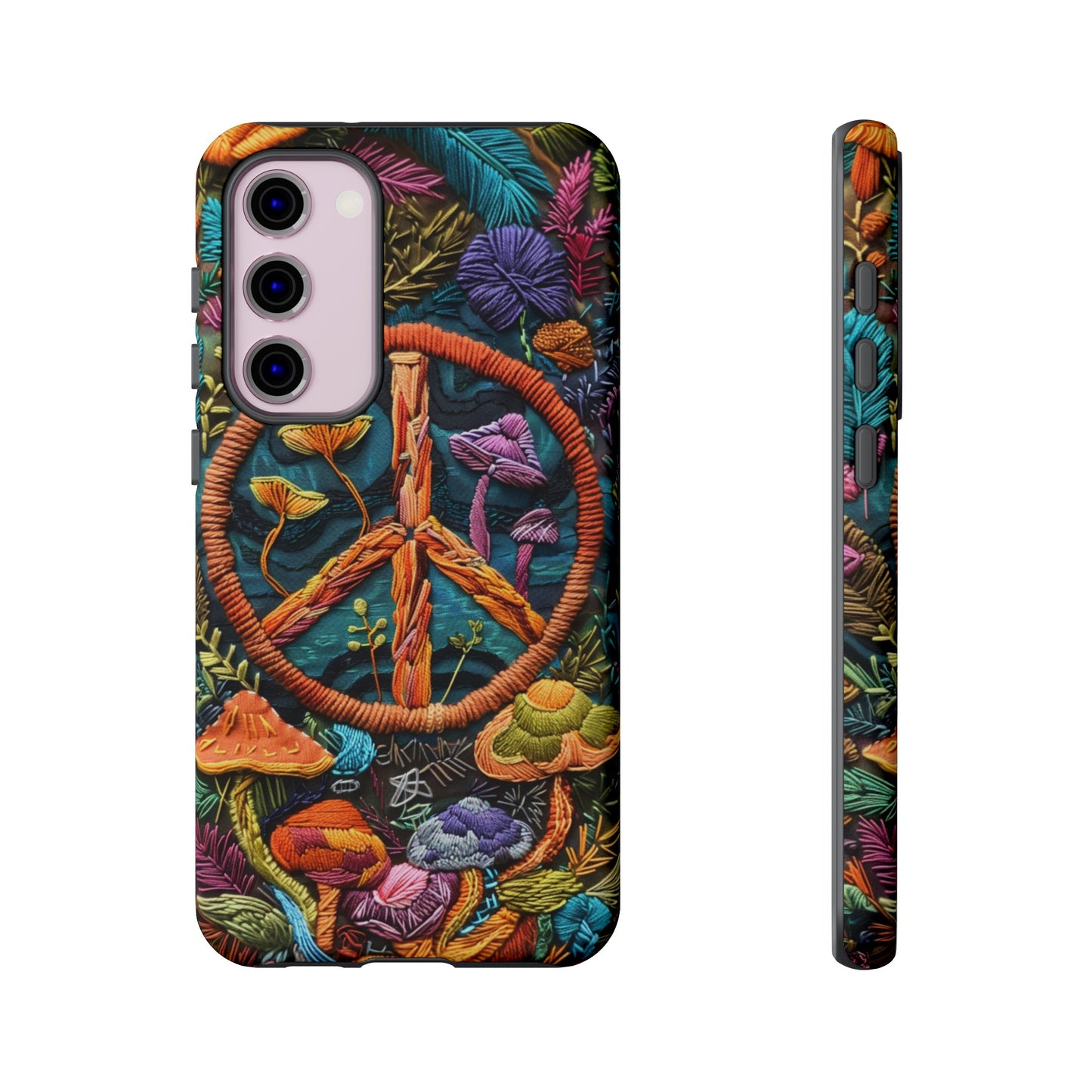 Embroidery Style Magic Mushrooms and Peace Sign Phone Case