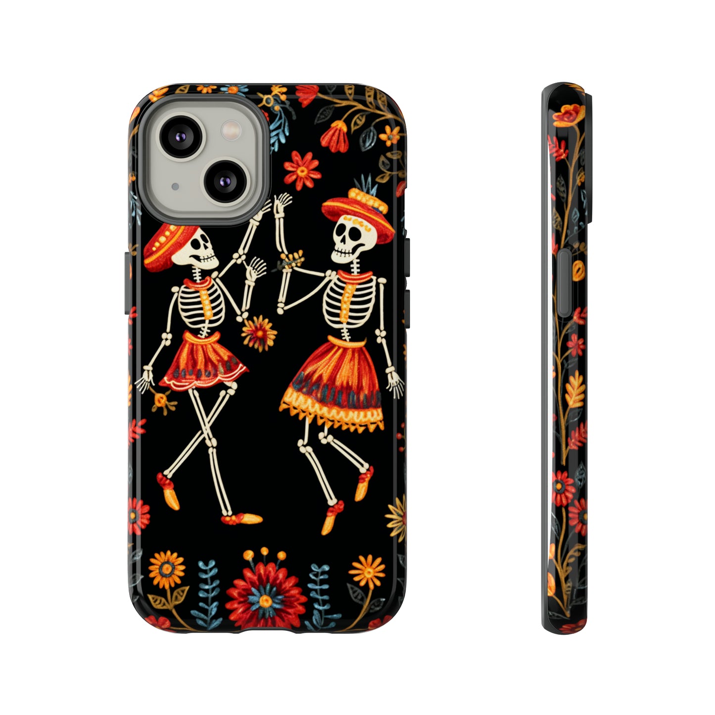 Dead Can Dance, iPhone 15 case, Floral Embroidery Skeletons | Whimsical Dance of the Departed for Google Pixel, iPhone & Samsung Galaxy