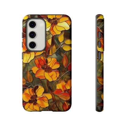 Orange Floral Phone Case Stained Glass Style