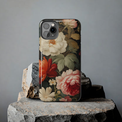 Vintage Floral Aesthetic Phone Tough Case | Antique Elegance for iPhone 11, 12, 13, 14
