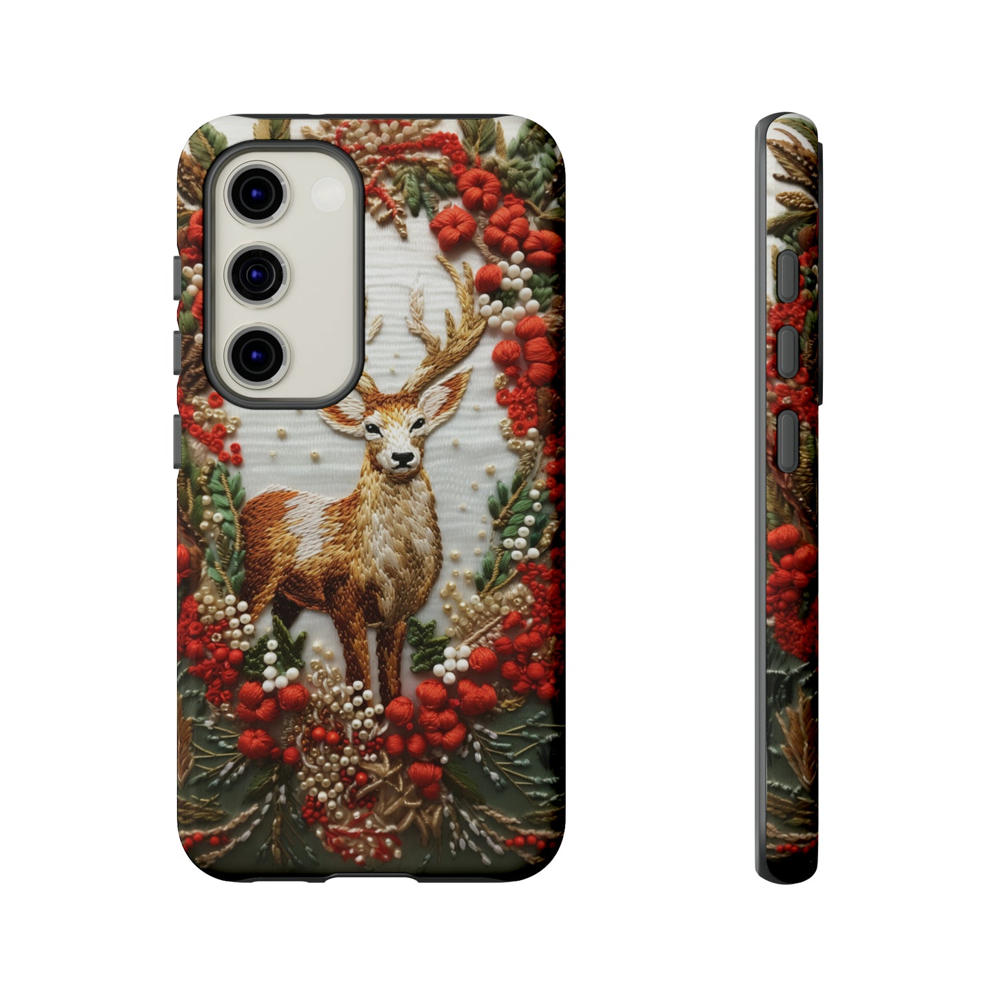 Embroidery Christmas Deer Floral Phone Case