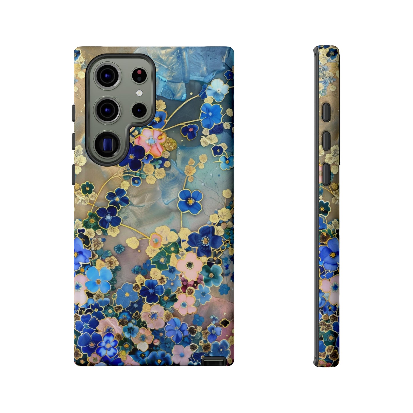 Forget Me Nots Gold Color Splash Floral Design Phone Case