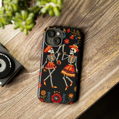 Dead Can Dance, iPhone 15 case, Floral Embroidery Skeletons | Whimsical Dance of the Departed for Google Pixel, iPhone & Samsung Galaxy