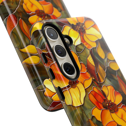 Orange Floral Phone Case Stained Glass Style