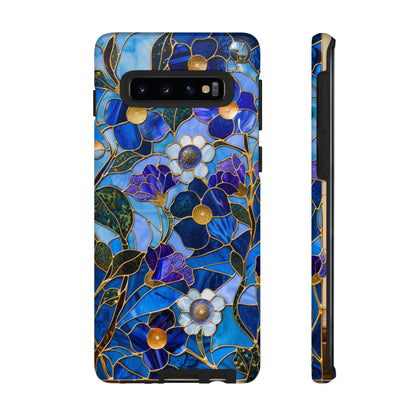 Blue Floral Stained Glass Gold Inlay Wild Flowers Phone Case