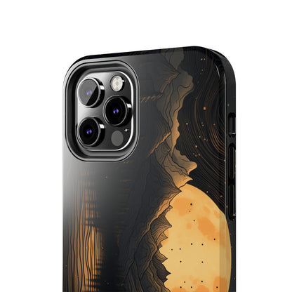 Abstract Landscape Black and Gold Mountains iPhone Case | Embrace the Mystical Full Moon