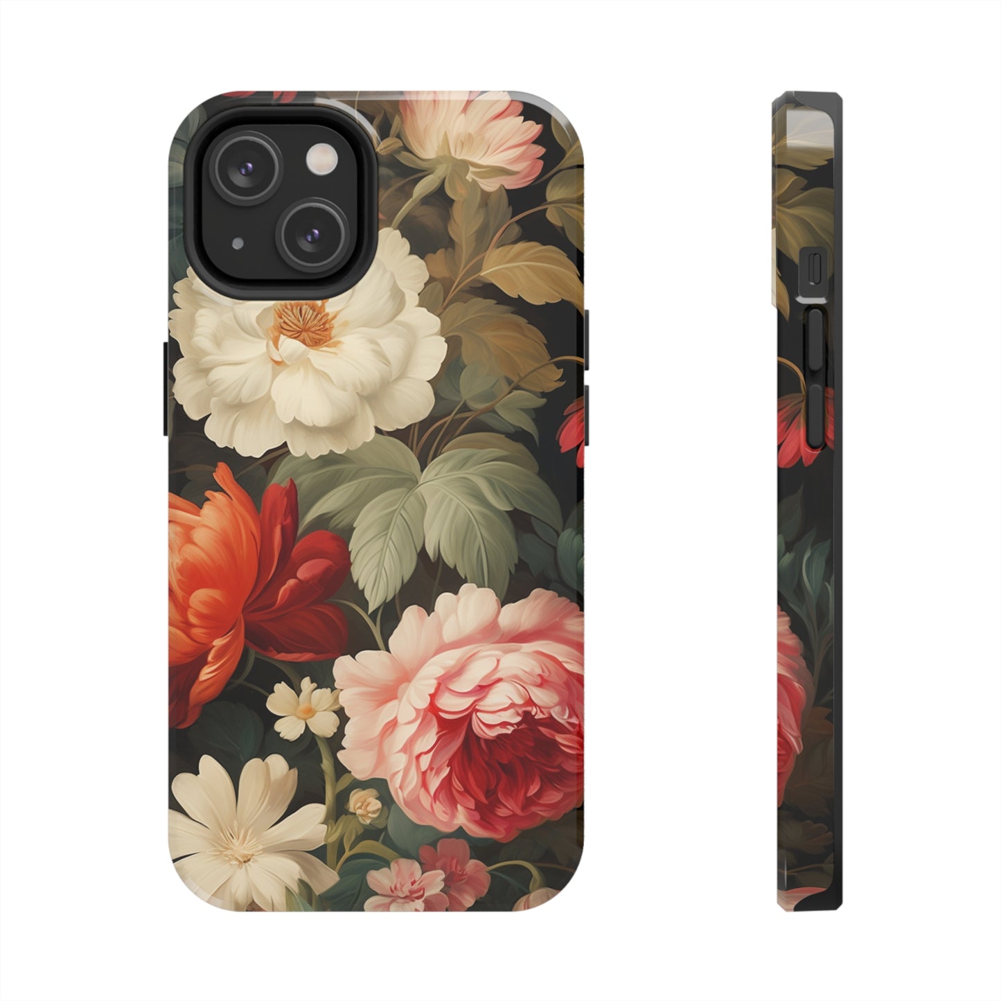 Vintage Floral Aesthetic Phone Tough Case | Antique Elegance for iPhone 11, 12, 13, 14