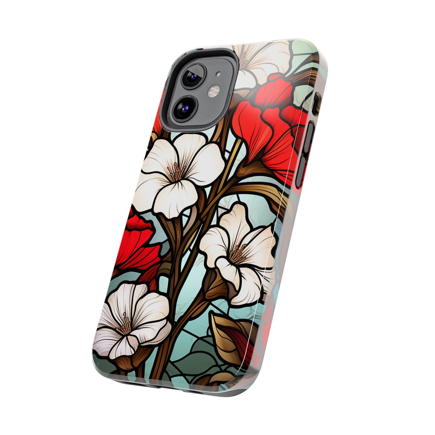 Red and White Floral Stained Glass iPhone Case