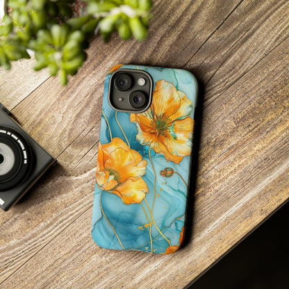 Gold Poppies Color Splash Floral Design Phone Case