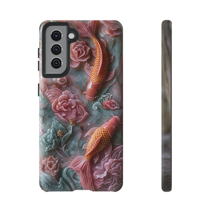 Pink Marble Fish Asian Jade Carving Koi Art Phone Case