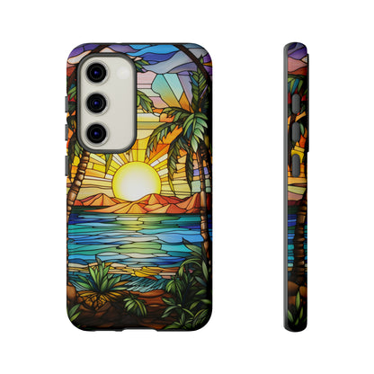 Tropical Stained Glass Sunset Beach