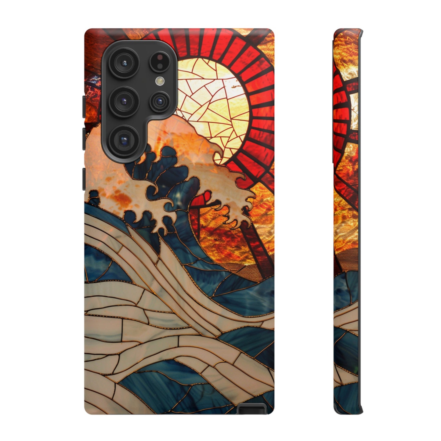 Japanese Rising Sun Phone Case Stained Glass Ocean Wave