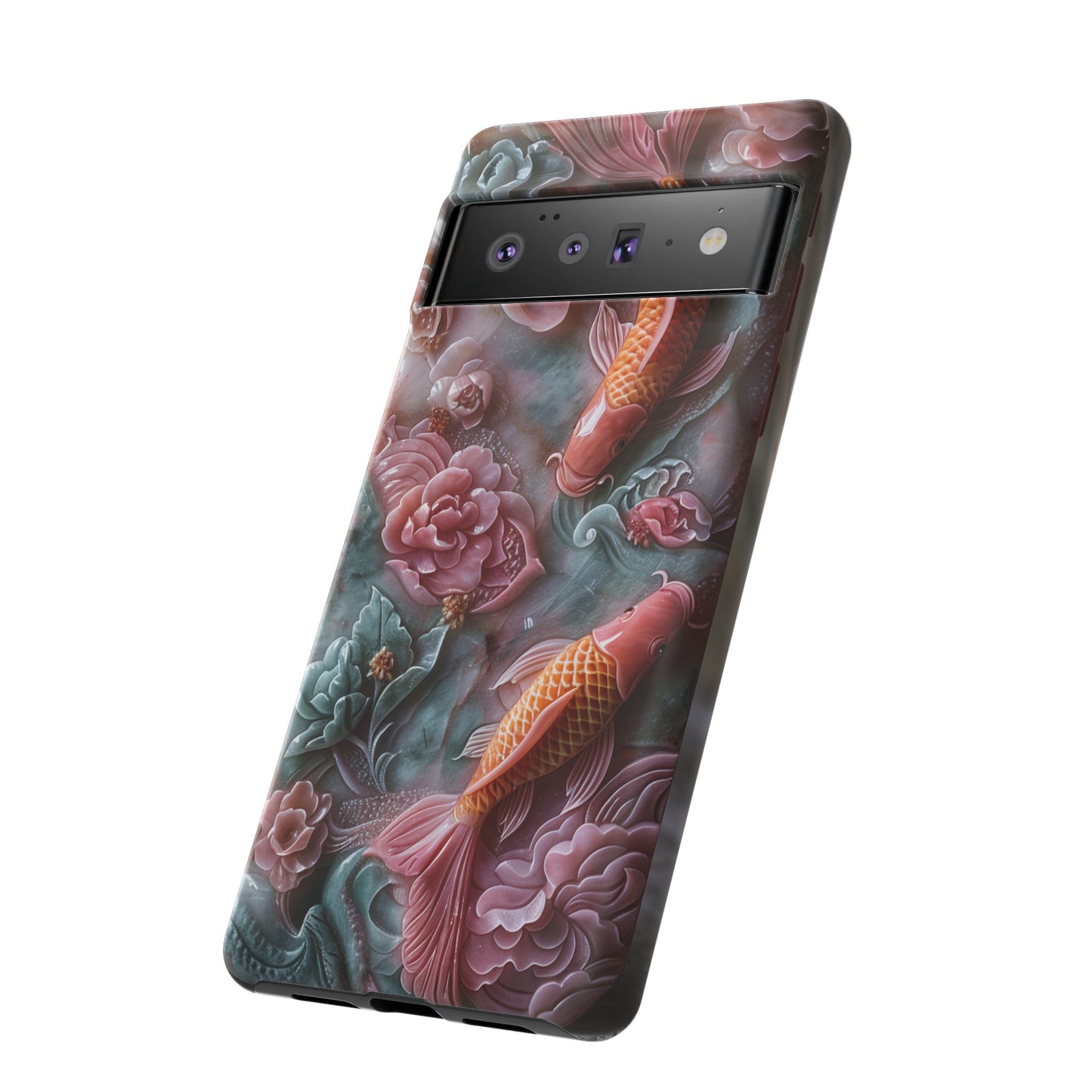 Pink Marble Fish Asian Jade Carving Koi Art Phone Case