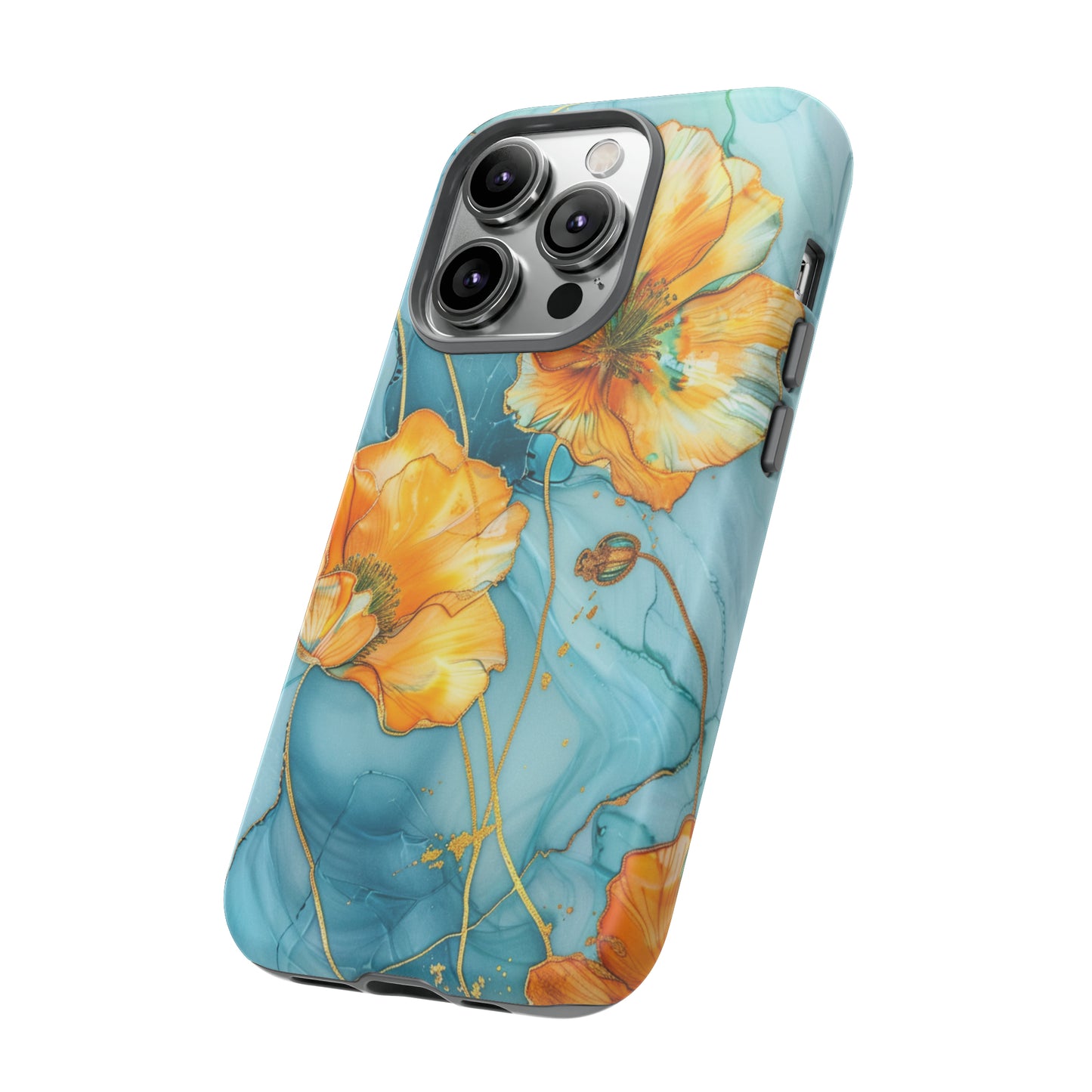 Gold Poppies Color Splash Floral Design Phone Case